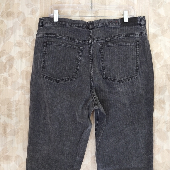 Chaps Denim Charcoal Wash Pin Striped High Rise Straight Leg Plus Size 16 Jeans - Picture 4 of 11